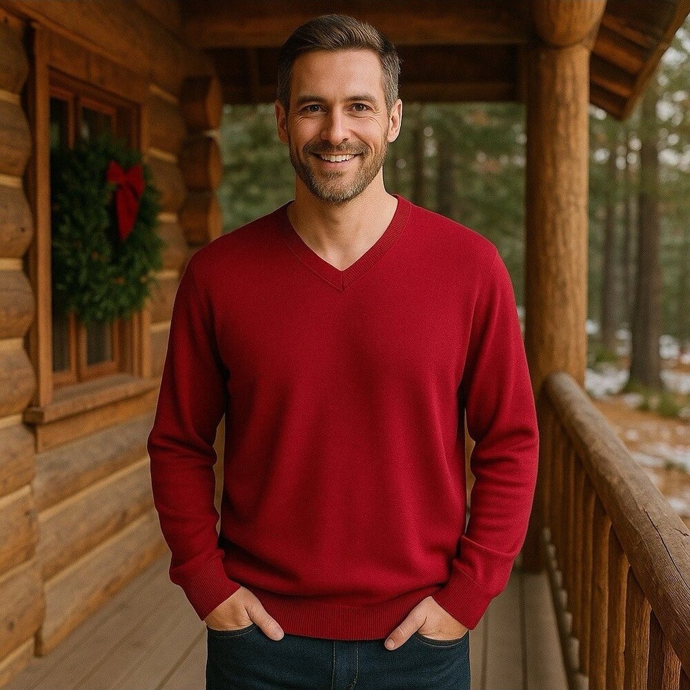 NEW Liz Claiborne 100% Merino‎ Wool V-Neck Sweater Cozy Holiday Cabincore XL
